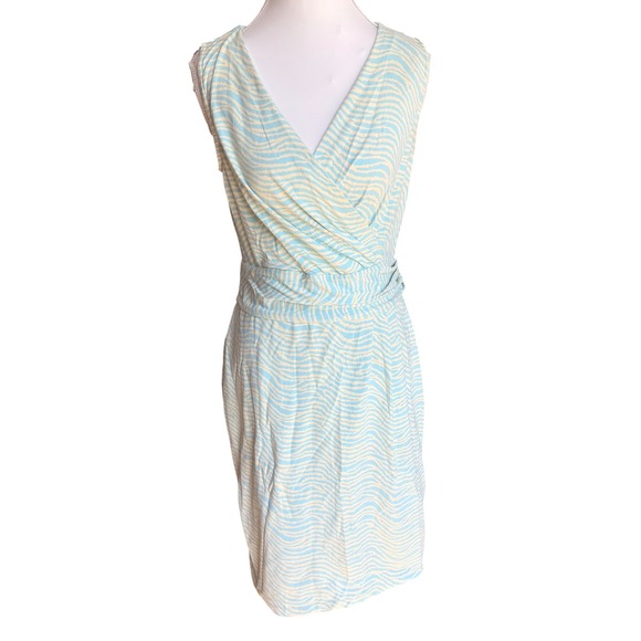 J.McLaughlin Dresses & Skirts - J.McLaughlin Blue White Zebra Print Faux Wrap Sleeveless Sheath Dress Small